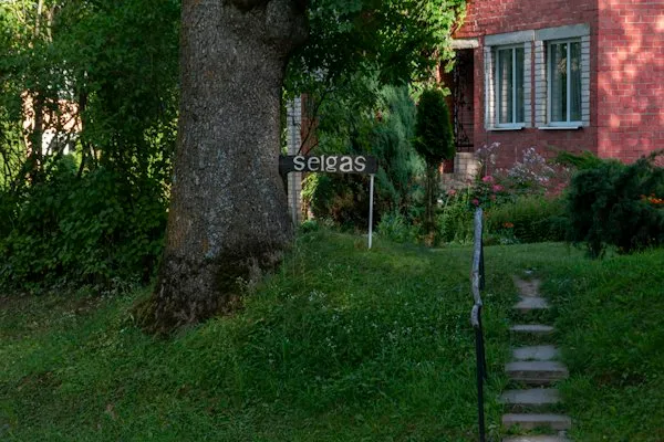 Side yard beside a brick house